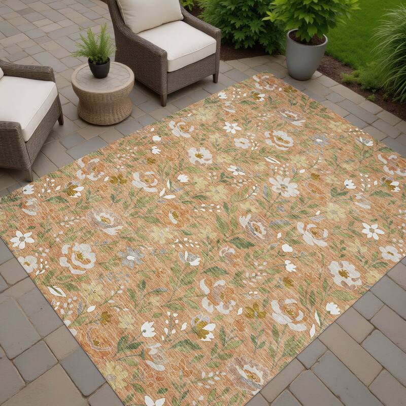 Machine Washable Indoor/ Outdoor Floral Garden Chantille Rug