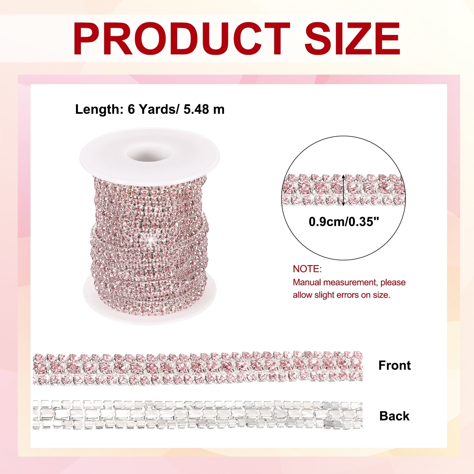 Rhinestone Chain Roll, 3 Rows Crystal Close Chain Bling Sewing Trim Strip for Clothing Crafts