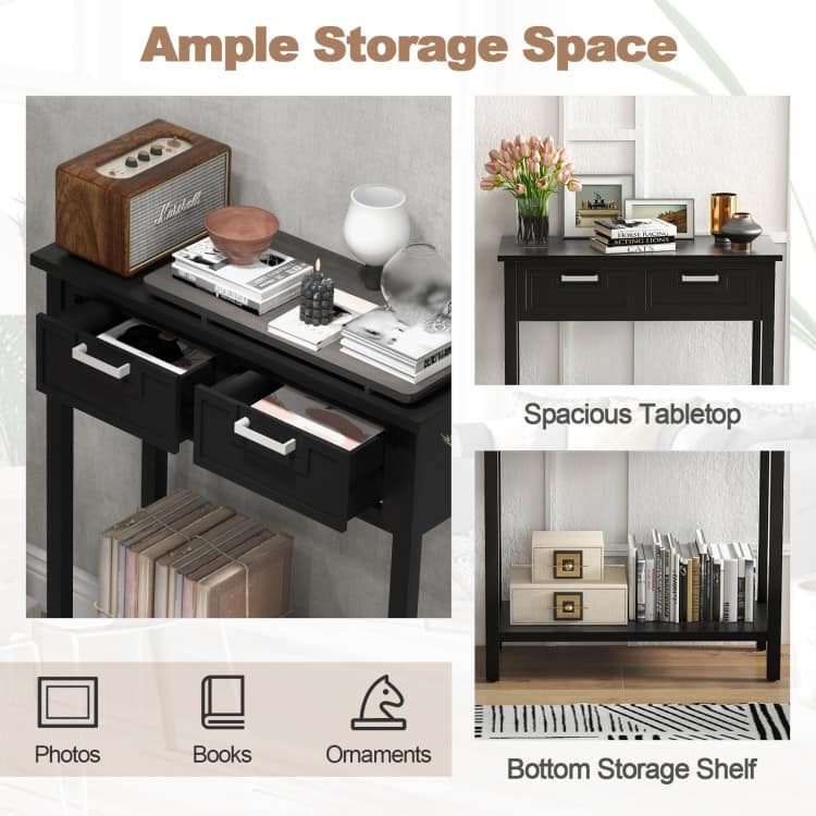 Wooden Console Table with 2 Drawers and Open Storage Shelf for Hallway