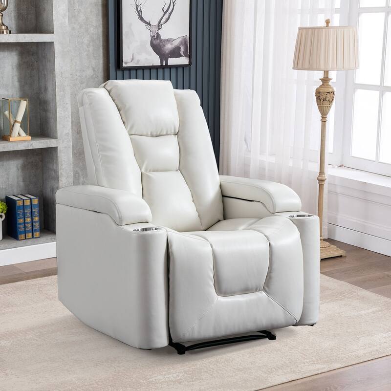 Power Leather Recliner Chair Home Theater Seating Soft - White