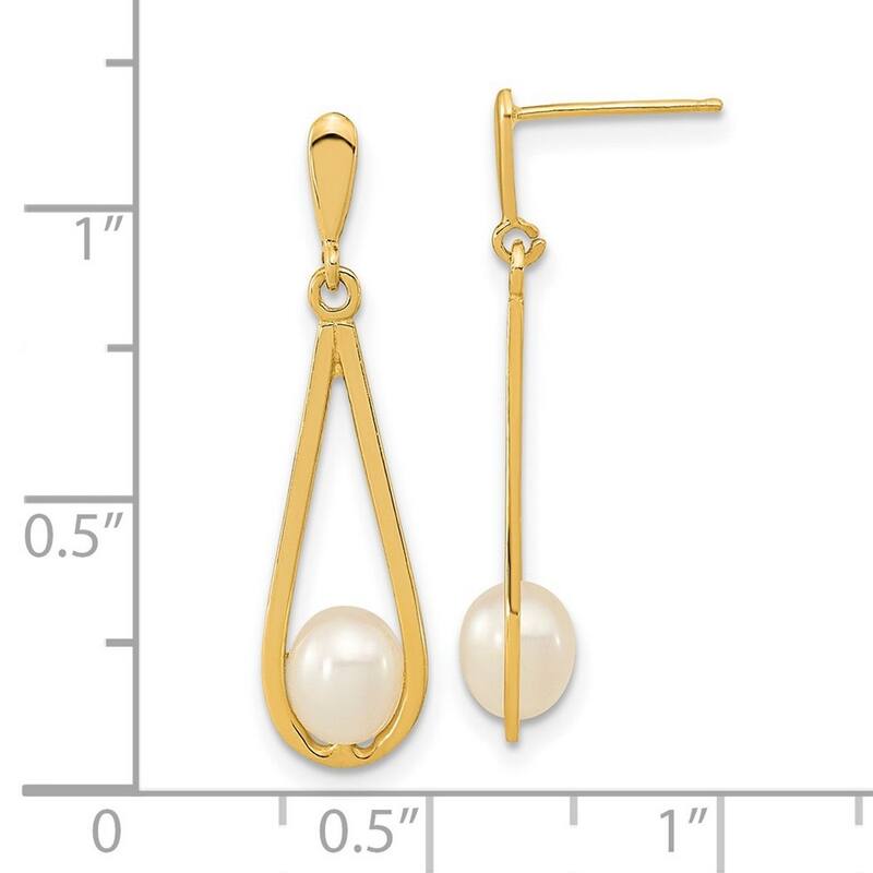 Curata 14k Yellow Gold 5-6mm White Freshwater Cultured Pearl Post Dangle Earrings (29x7.25mm)