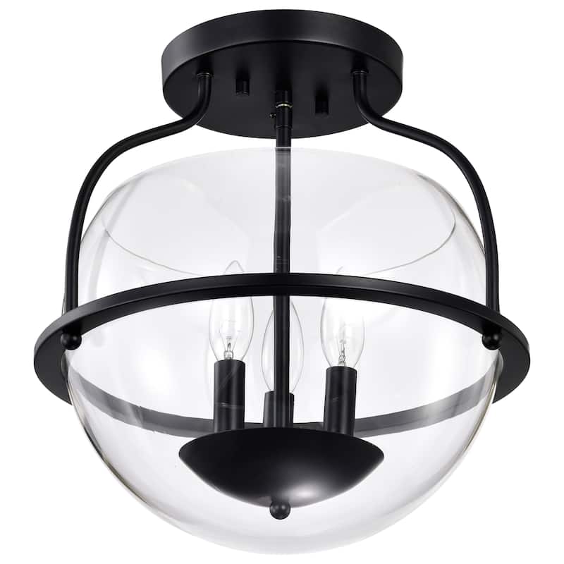 Amado 3 Light Semi Flush Mount - Matte Black Finish - Clear Glass