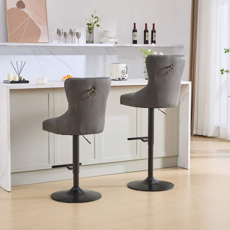 PU Leather Swivel Bar Stools Set of 2, Kitchen Island Chairs with Footstool, Upholstered Arm Chairs with Adjusatble Height