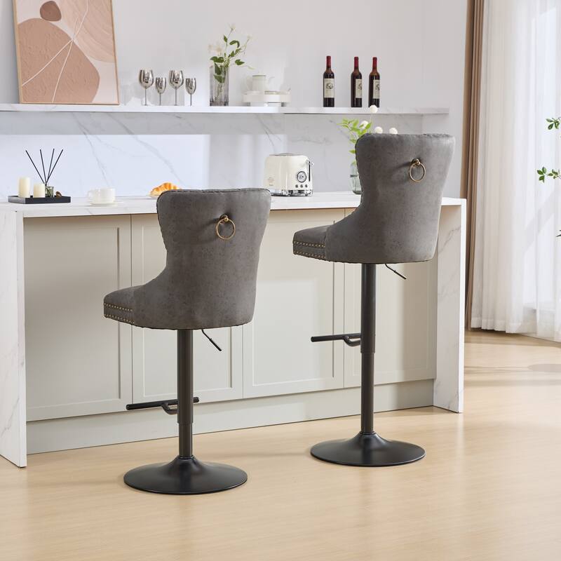 Swivel Barstools Set of 2 Adjusatble Bar Stools w/ Tufted and Footrest