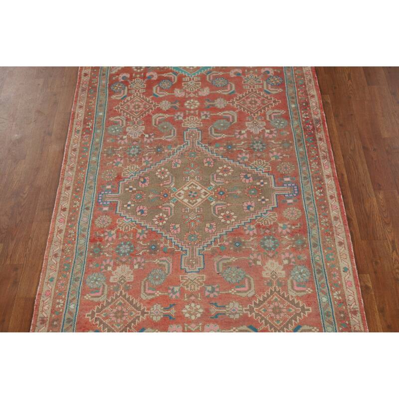 Hand Knotted Oriental 100% Wool Carpet Traditional Medallion Oranges & Rust Hamedan Runner Rug - 9' 8'' X 3' 6''