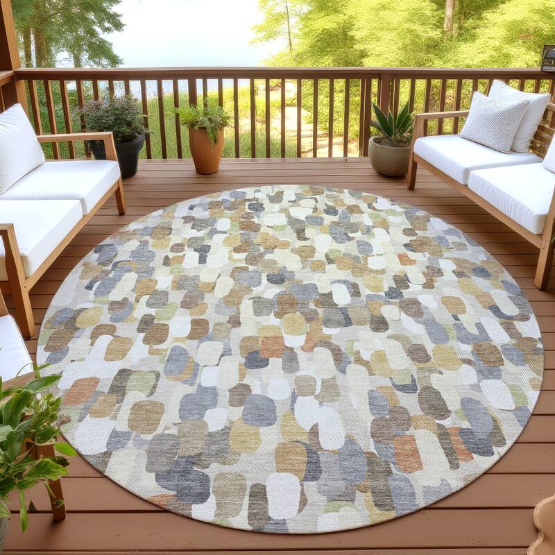 Machine Washable Indoor/ Outdoor Contemporary Drew Chantille Rug - Beige - 8' x 8'
