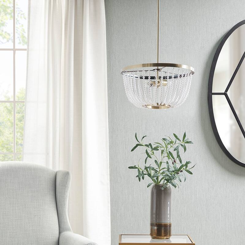 2-Light Beaded Chandelier - Antique Brass+White