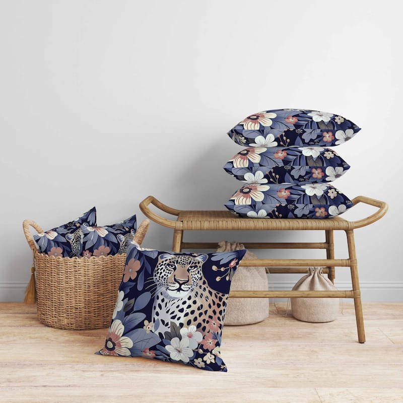Jungle Cat Faux Suede Reversible Throw Pillow Blue and Pink