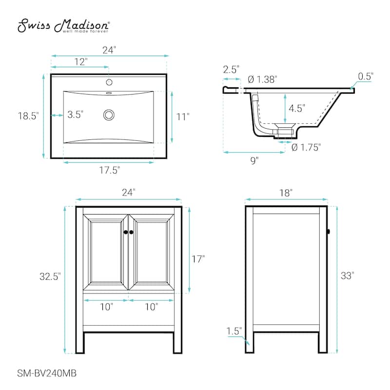 Chteau 24 In. Natural Oak Bathroom Vanity With Black Ceramic Sink Top