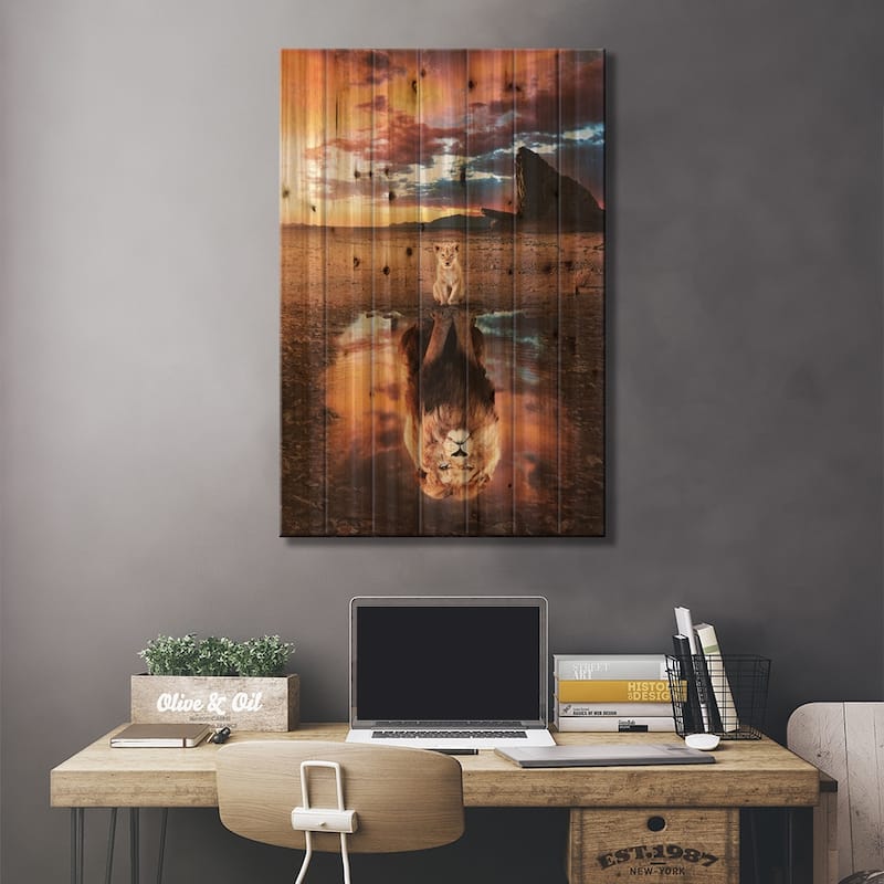 Lion King Print On Wood by Ruvim Noga - Multi-Color