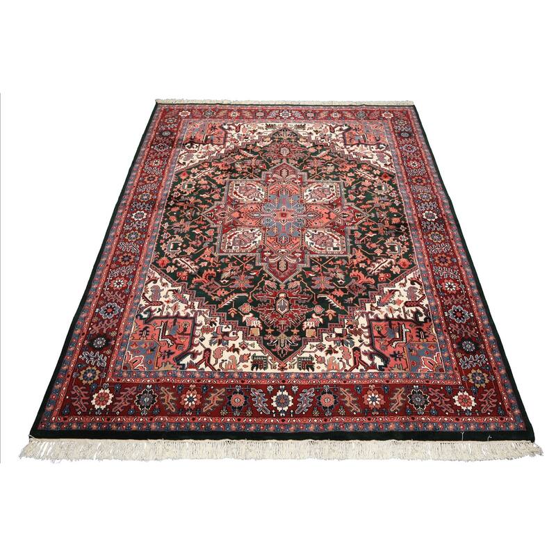 8'10''x11'11'' Hand Knotted Wool Green Heriz Traditional Medallion Area Rug - 8' 10'' x 11' 11''