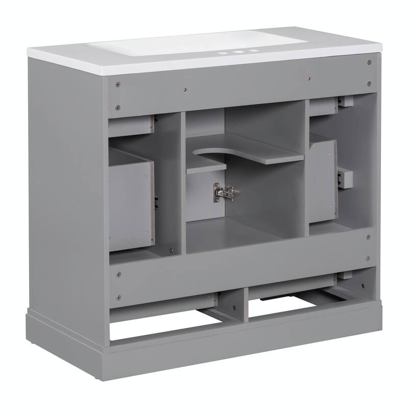36" Bathroom Vanity with Sink Combo: Six Drawers, Multi-Functional Divider, Adjustable Shelf
