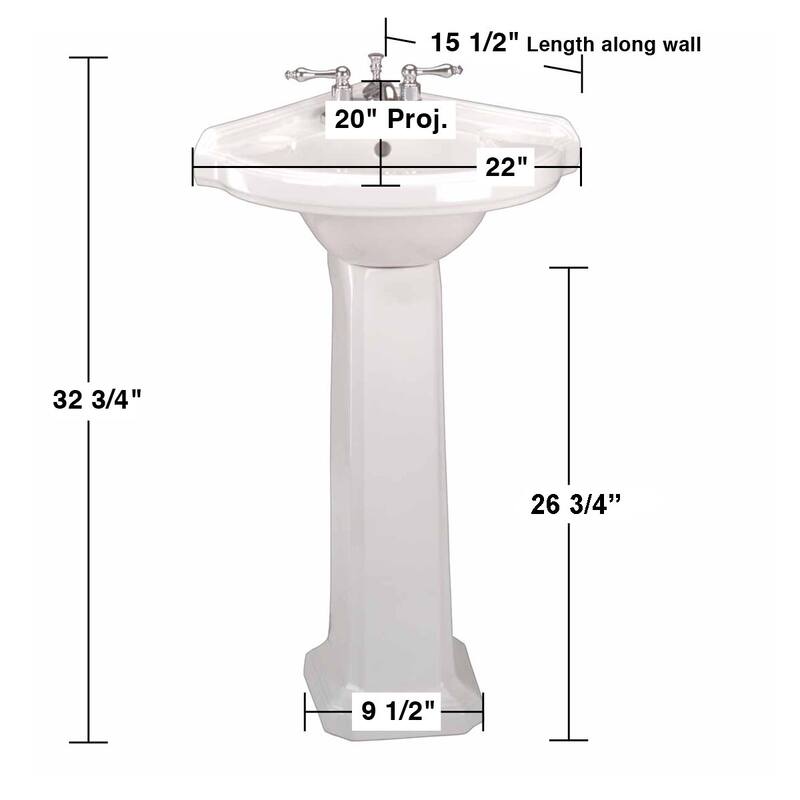 Portsmouth White Porcelain Corner Pedestal Sink with Overflow and 4 in. Centerset Faucet Holes