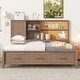 preview thumbnail 3 of 24, Twin Size Lounge Daybed with 3-Drawers，Kids Cork Board Bed Frame with USB Ports and 2 Built-in Storage Shelves, Antique Wood
