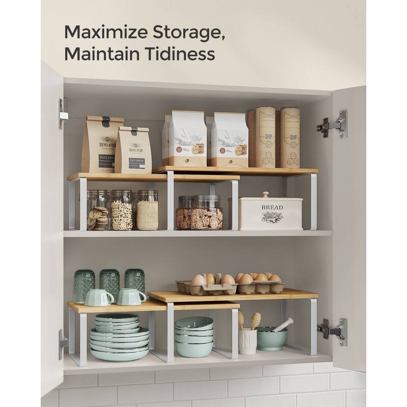 Set of 2 Two-Tier Wooden Kitchen Counter Shelves Organizers Perfect for Small Space