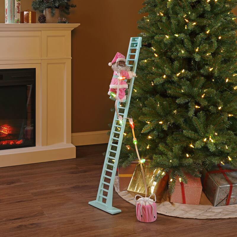 43" Animated Pastel Super Climbing Black Santa