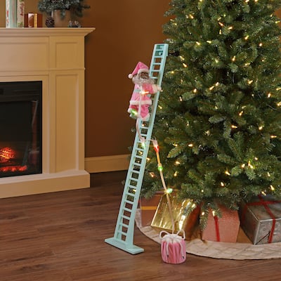 43" Animated Pastel Super Climbing Black Santa