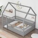 preview thumbnail 6 of 20, Full House Frame Floor Bed with Fence and Roof - Safe and Fun for Kids