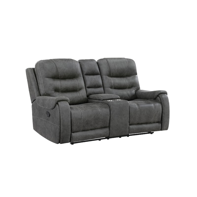 Erron Manual Reclining Loveseat w Console, Cupholders, Dark Gray Microfiber