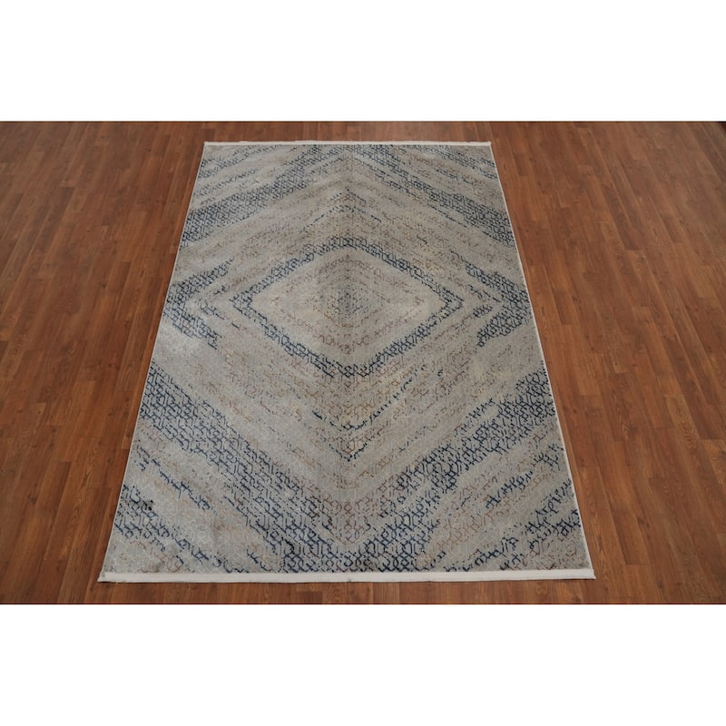 Machine Made Oriental Polyester Carpet Modern Geometric Greys & Charcoal Modern Area Rug - 7' 5'' X 5' 2''