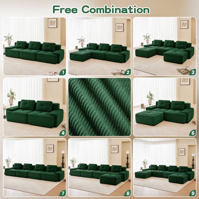 L-Shaped Chaise Lounge Sofa, Sectional Sofa with Curved Armrests, 2-Seater Recliner Couch with Deep Seat