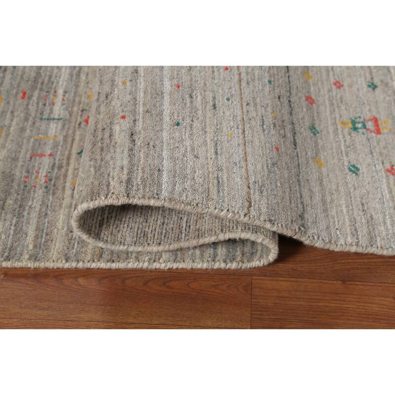 Striped Gabbeh Square Area Rug Hand-Knotted Wool Carpet - 7'10"x 7'11"