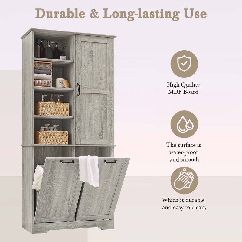 Bathroom Storage Cabinet with Doors,Drawers,Tilt-Out Laundry Hamper,and Adjustable Shelves