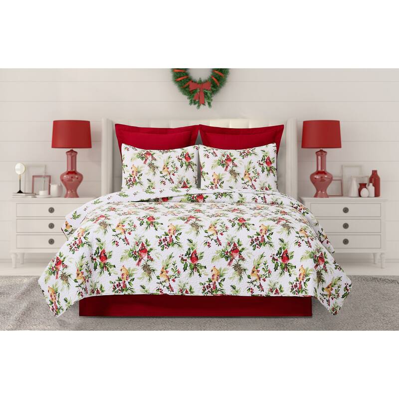 Ruby Cardinal Cotton Quilt Set - Reversible and Machine Washable