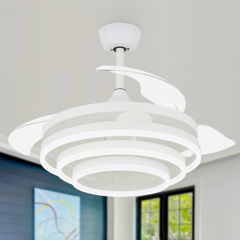 Bella Depot 42" Modern Retractable DIY Shape Ceiling Fan with Remote, 6-Speed Reversible Ceiling Fan with LED Light