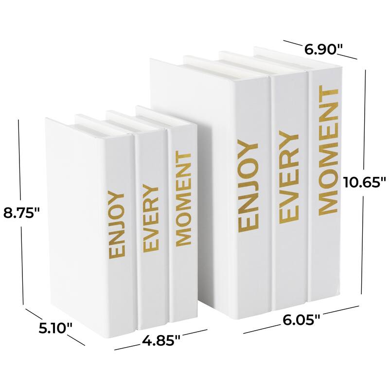 White or Black Canvas Faux Storage Book Box with Gold or White Enjoy, Every, Moment Text (Set of 2)