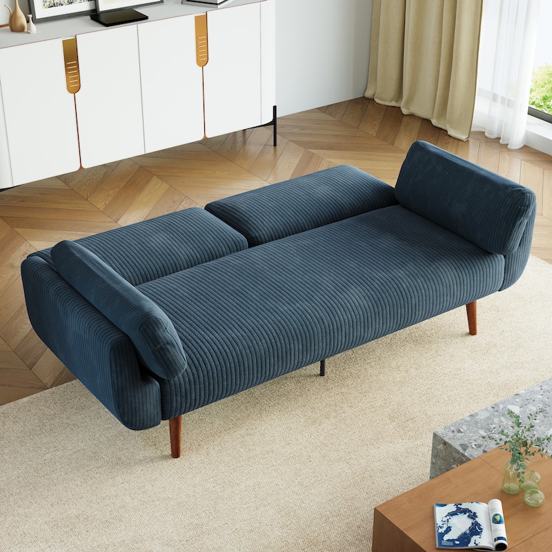 73.3" W Flared Arm Convertible Sleeper Sofa Modern Corduroy Loveseat