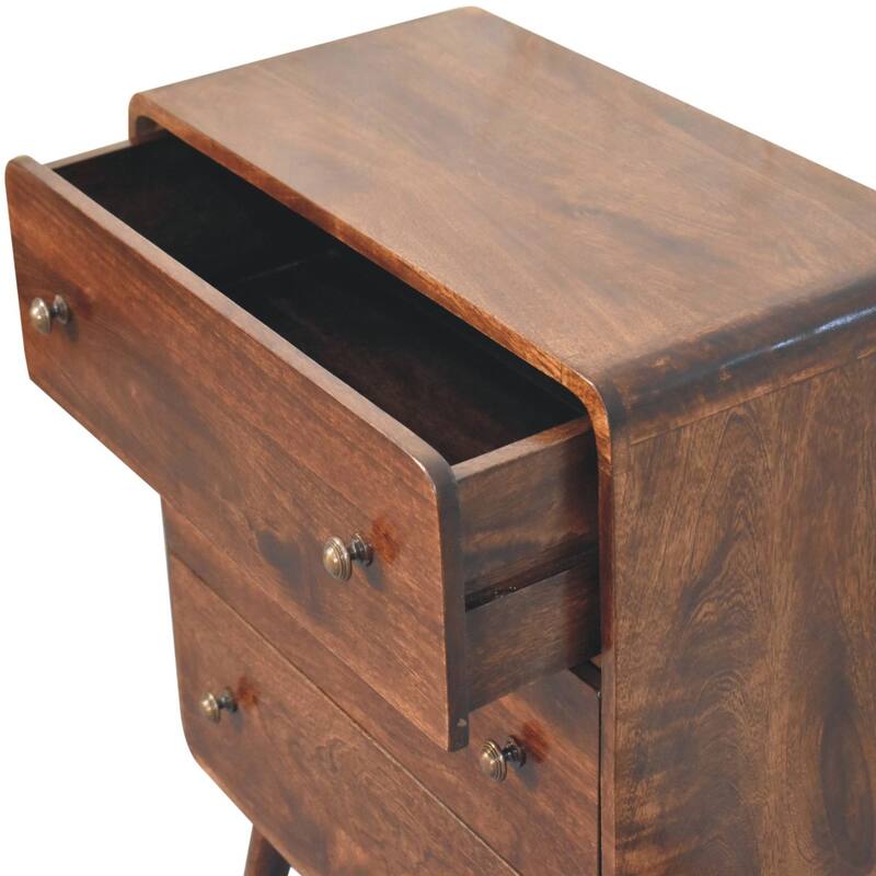 Artisan Furniture Solid Wood Curved California Walnut Chest, Brown with 3 Drawers