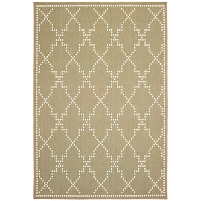 Melun Tan Ivory Geometric Lattice Outdoor Casual Area Rug