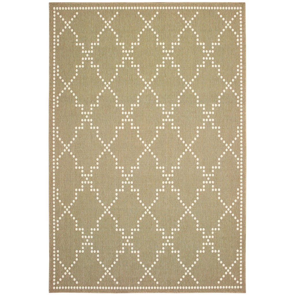 Melun Tan Ivory Geometric Lattice Outdoor Casual Area Rug