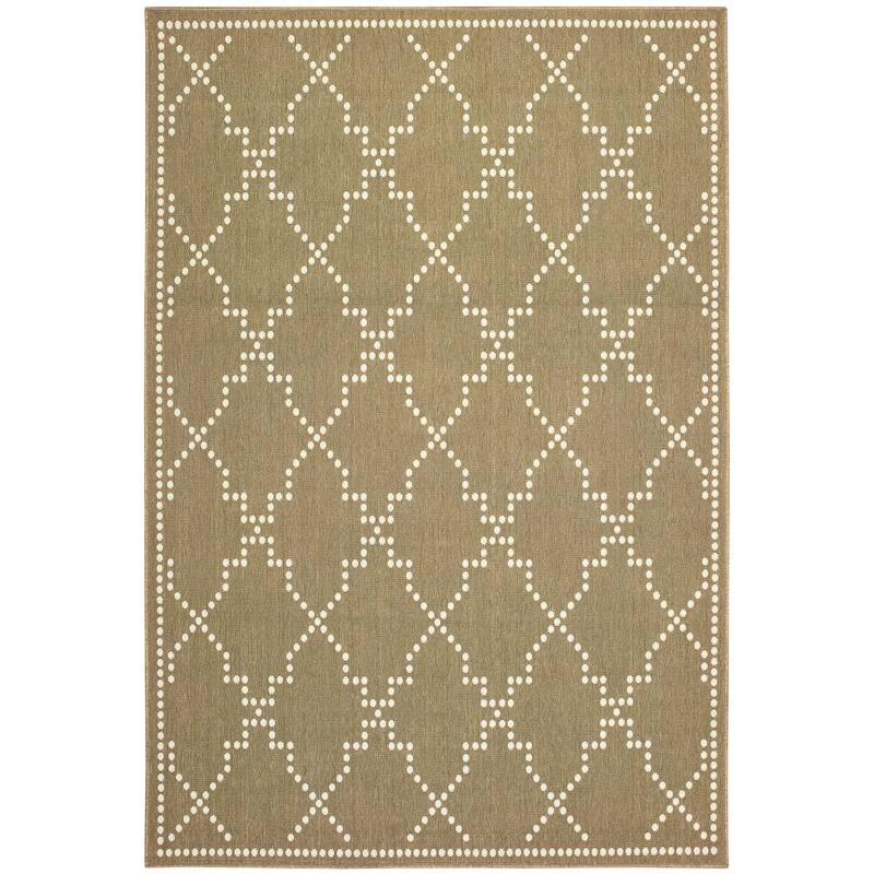 Melun Tan Ivory Geometric Lattice Outdoor Casual Area Rug