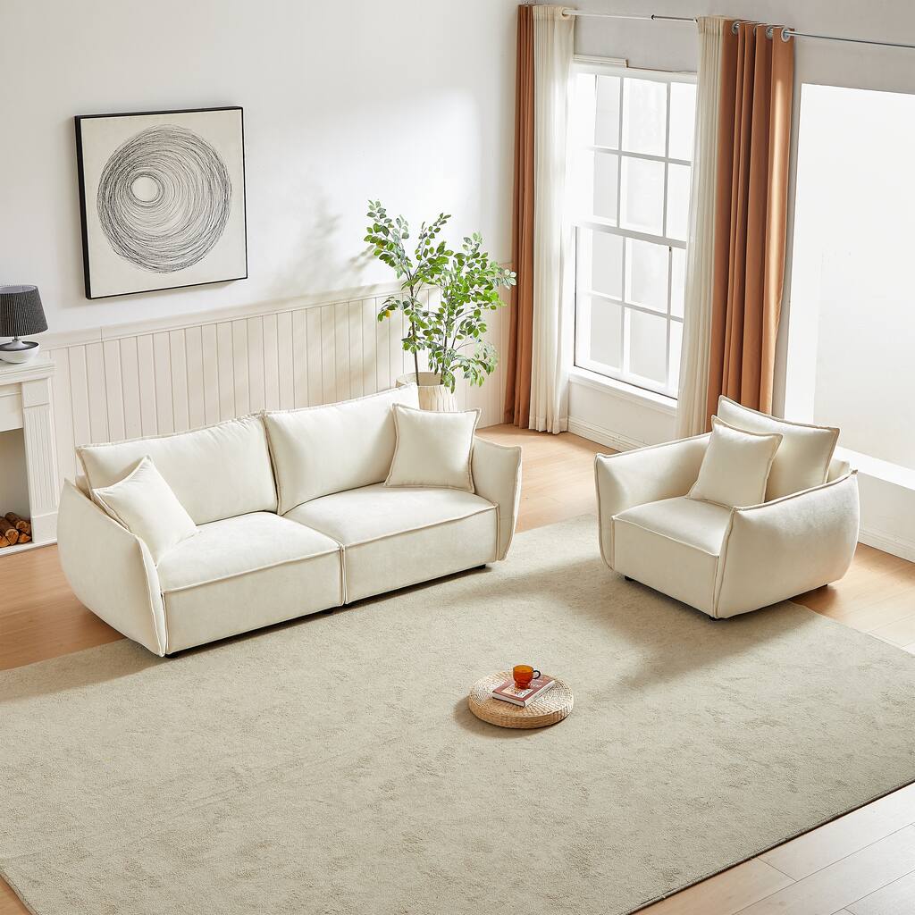 3-Seater + 1-Seater Sofa Combo - Linen Upholstery with Decorative Pillows