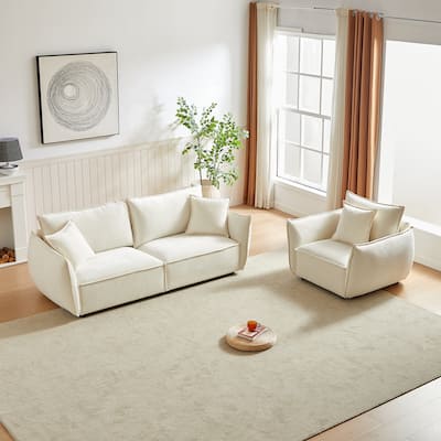 Convertible Chenille Sleeper Couch with Chaise and Ottoman, Easy Assembly Sofa Bed