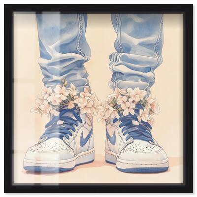 Gentle Blue Sneakers and Flowers Shadowbox by Art Remedy