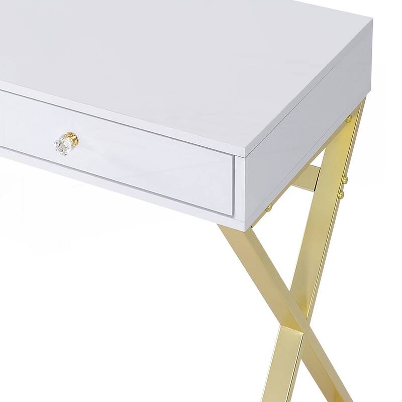 Coleen White & Gold Finish Vanity Desk