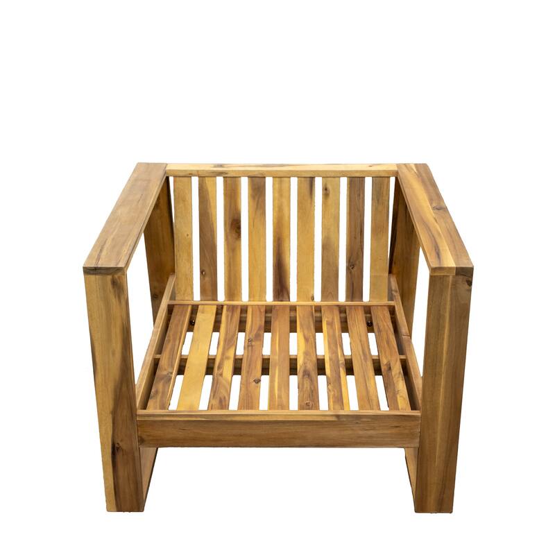 Outdoor Wood Lounge Set with Table and Ottoman for Patios (Set of 3)