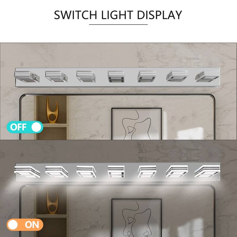 45" Modern 7-Light LED Vanity Light, Square Acrylic Lampshades Wall Mount Fixture for Bathroom, Mirror Lighting