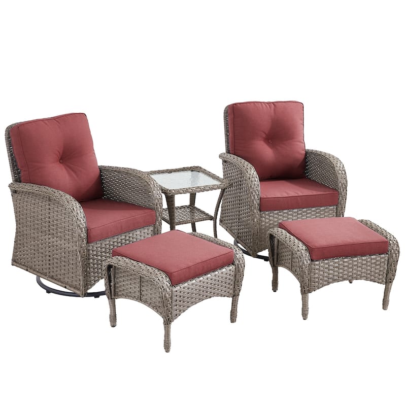 Outdoor Swivel Chairs with Side Table and Ottomans