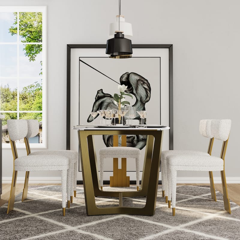 70 inch Dining Table Set with Boucle Dining Chairs
