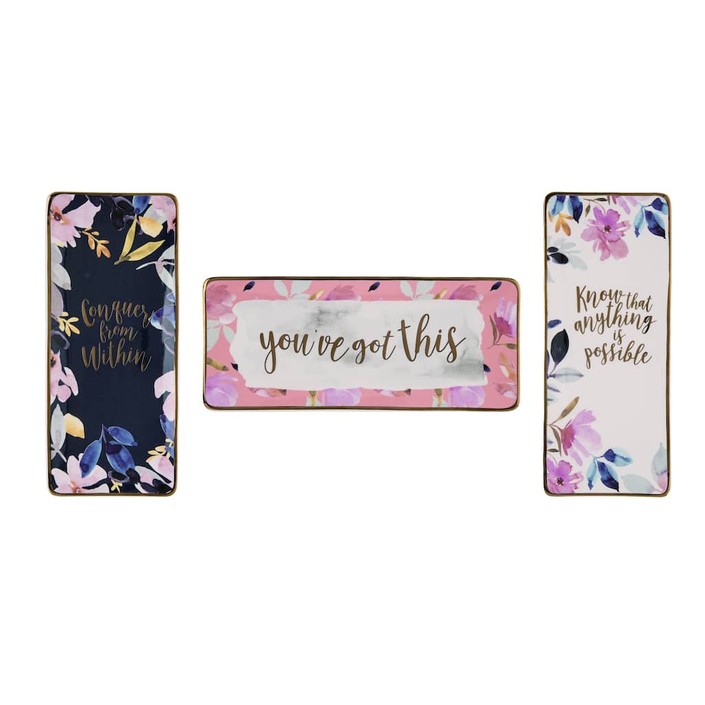 Transpac Ceramic Inspirational Trinket Tray Set of 3 Spring Home Decorations