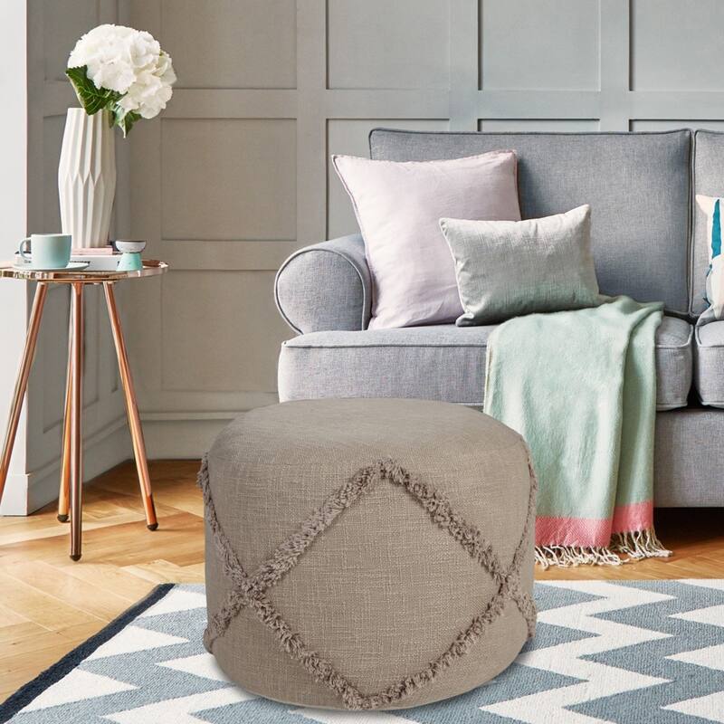 18-Inch Cotton Cylinder Pouf Ottoman for Floor Seating and Footrest