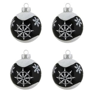 Black Christmas Ornaments For Less 4ct Alpine Chic Shiny Black With White Snowflake Design Gl Ball Christmas Ornaments 2 5