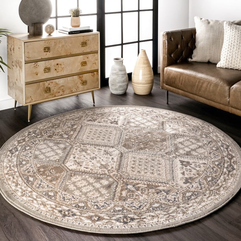 Nuloom Becca Traditional Tiled Area Rug - 6' Round - Taupe