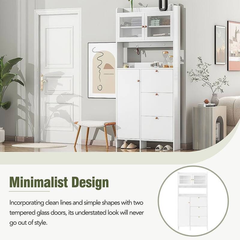 Hall Tree and Shoe Storage Bench with Flip Drawers and Doors