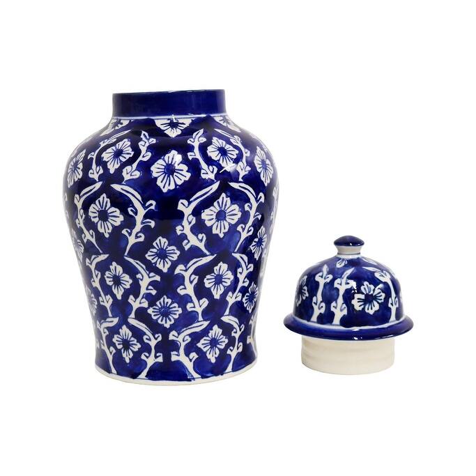 Home&Manor Ceramic Big Jar Blue/White