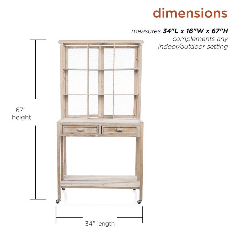 Alpine Corporation 67" Tall Indoor/Outdoor Rustic Wooden Potting Hutch with Shelves and Drawers
